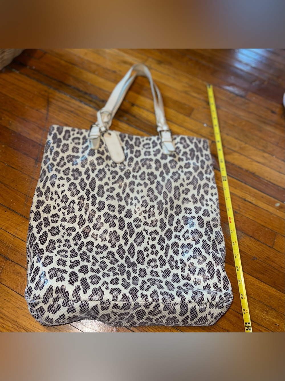 Cynthia Rowley Leopard Print Tote Bag with Cream Handles